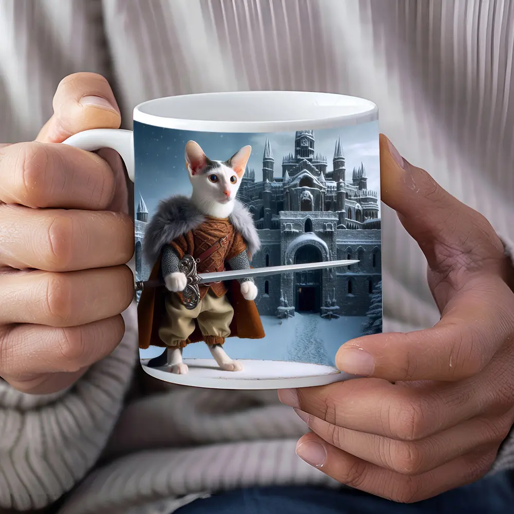 Medieval Warrior Cat Snowy Castle Fantasy – Mugs