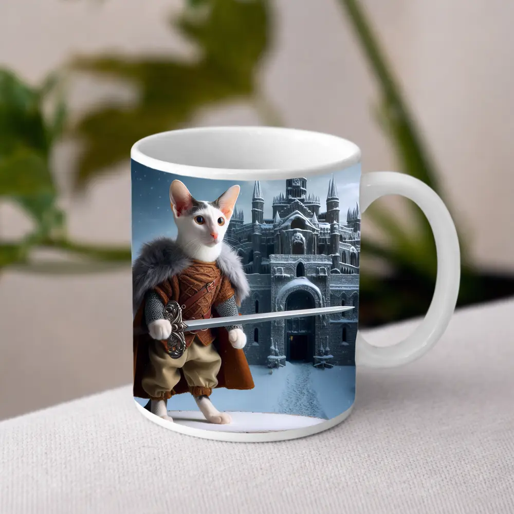 Medieval Warrior Cat Snowy Castle Fantasy – Mugs