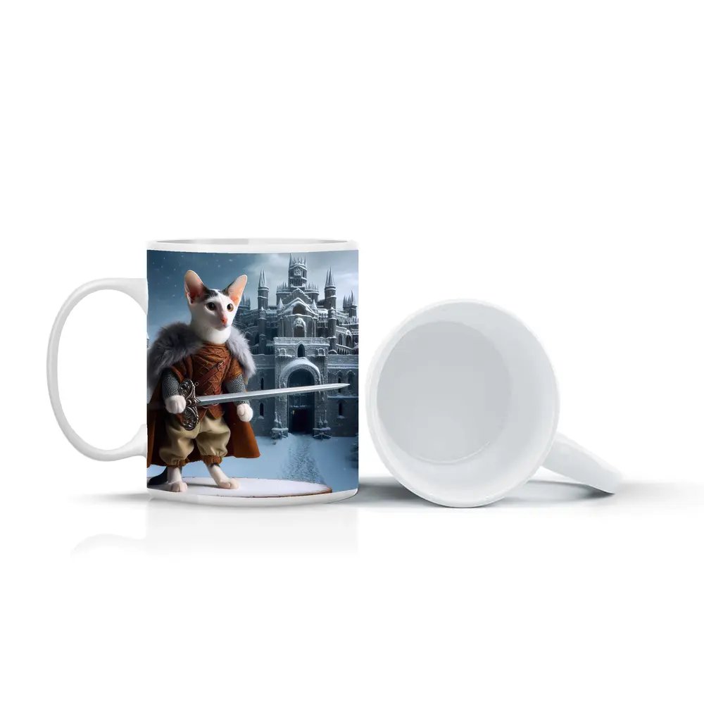 Medieval Warrior Cat Snowy Castle Fantasy – Mugs