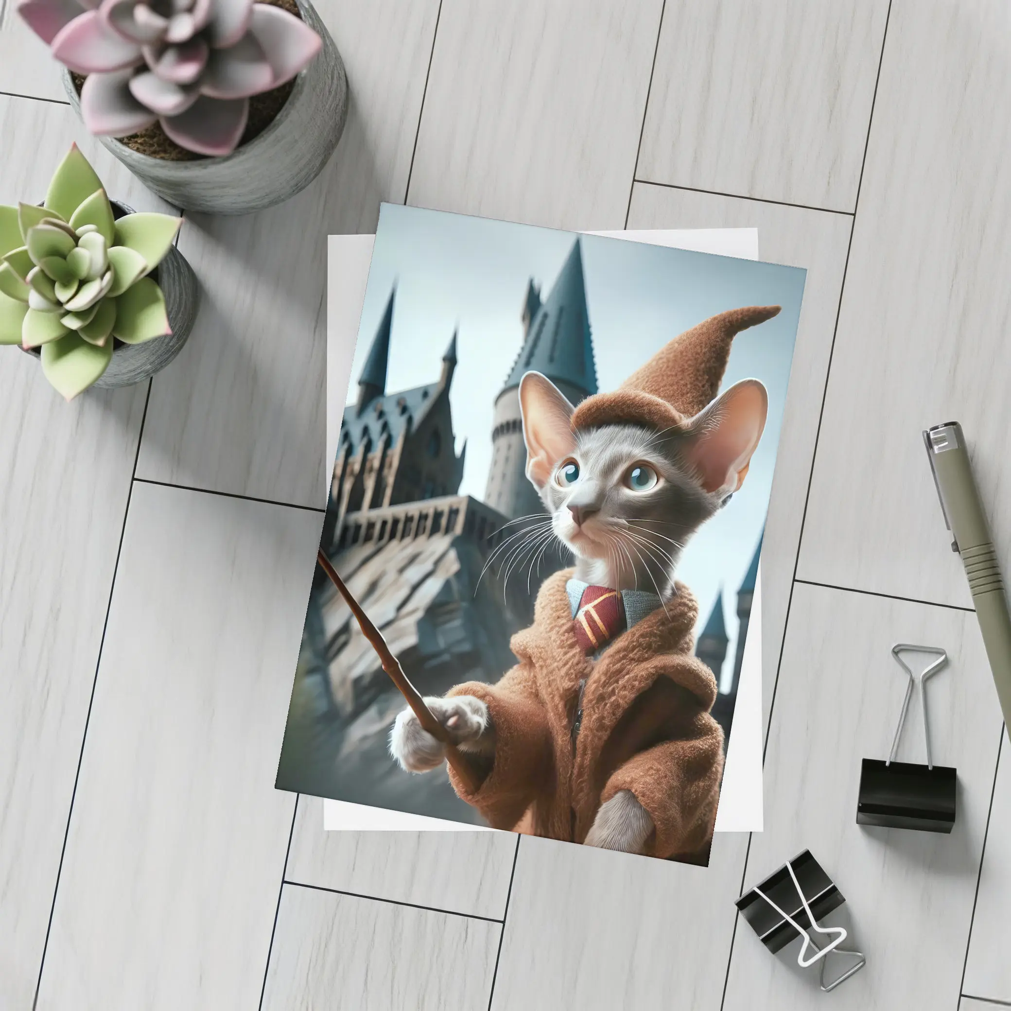 Oriental Shorthair Cat Wizard Castle Background – Postcards