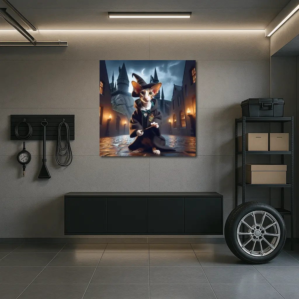 Cornish Rex Cat Wizard Dark Castle Night – Wall Art
