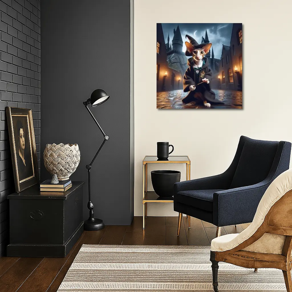 Cornish Rex Cat Wizard Dark Castle Night – Wall Art