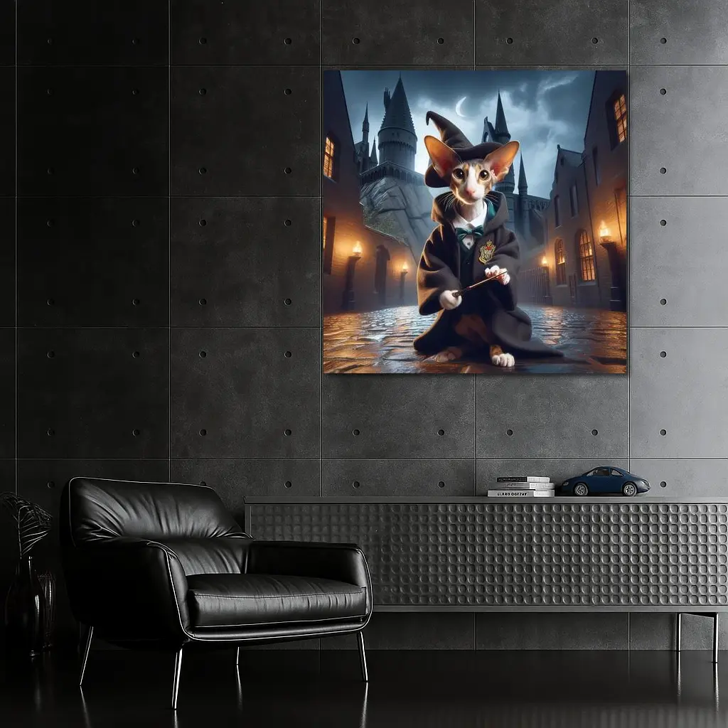 Cornish Rex Cat Wizard Dark Castle Night – Wall Art