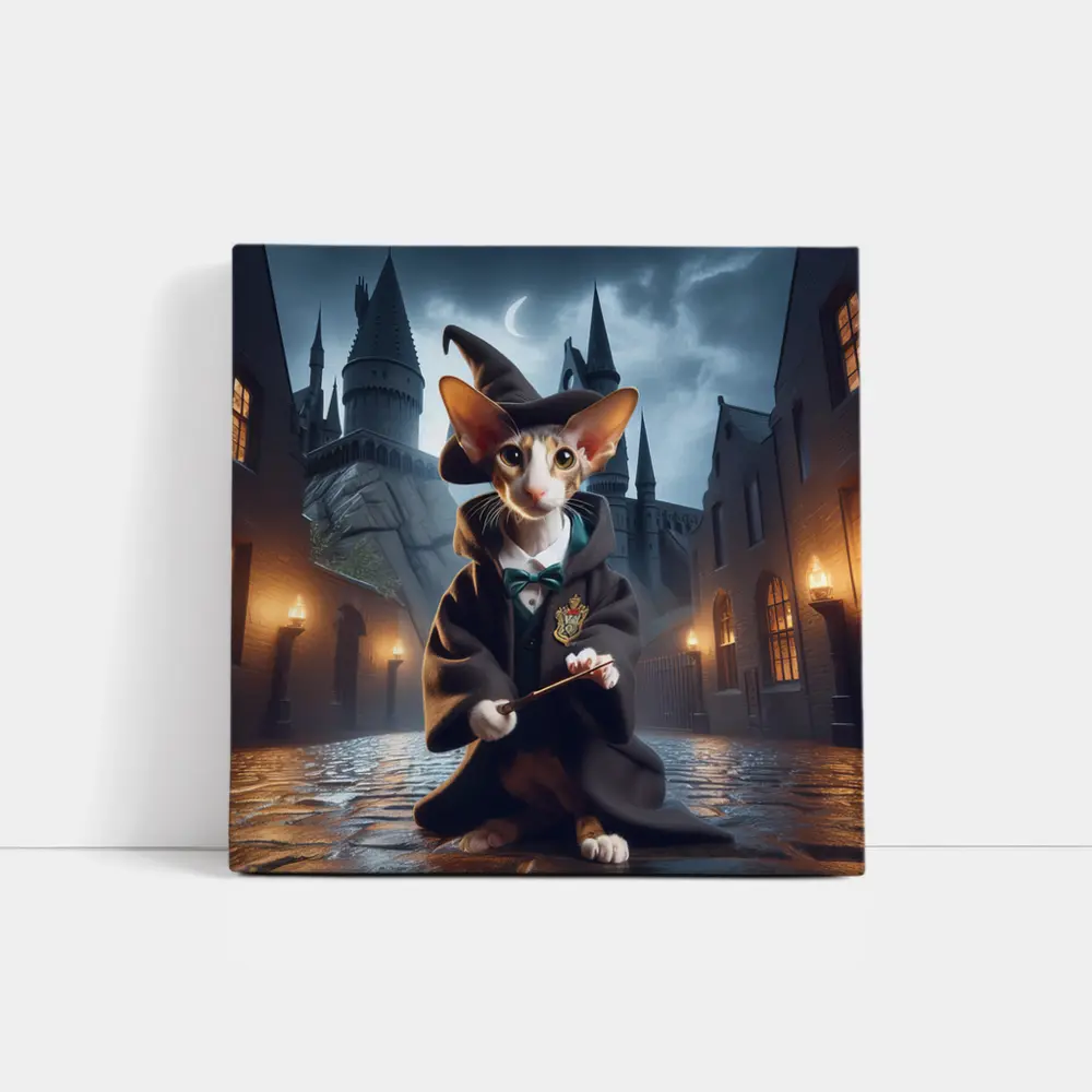 Cornish Rex Cat Wizard Dark Castle Night – Wall Art