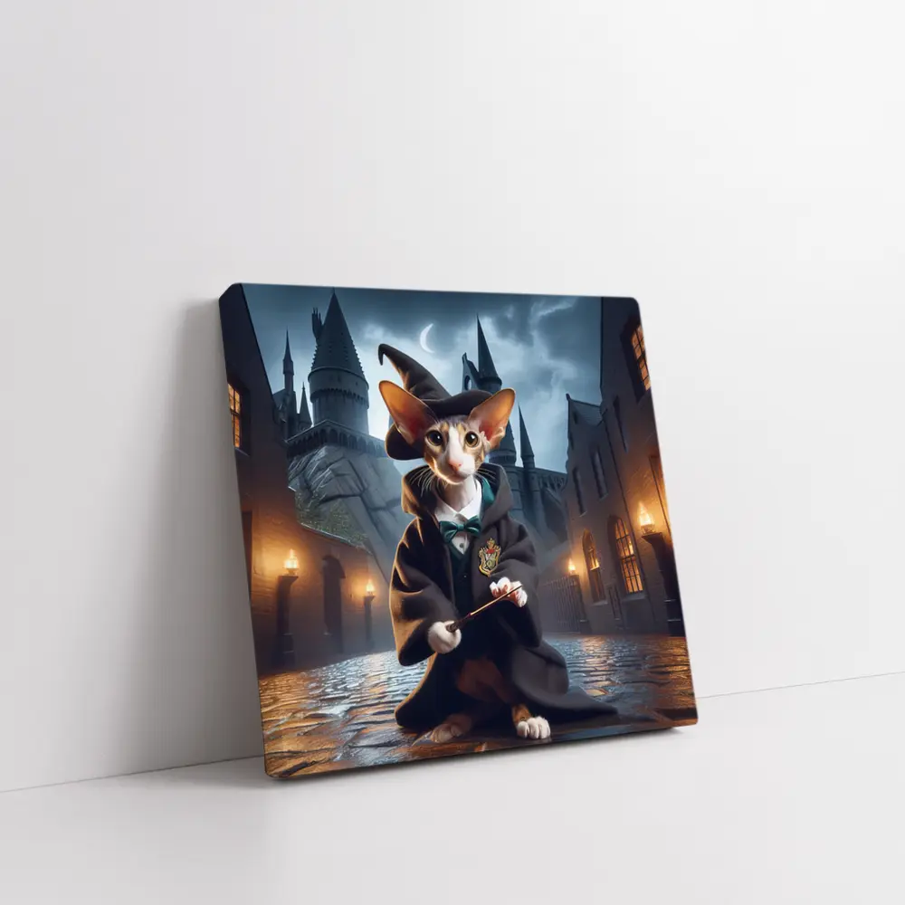 Cornish Rex Cat Wizard Dark Castle Night – Wall Art