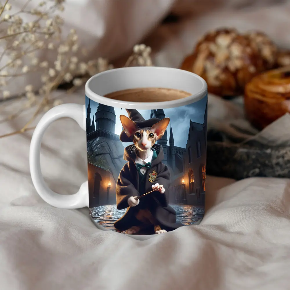 Cornish Rex Cat Wizard Dark Castle Night – Mugs