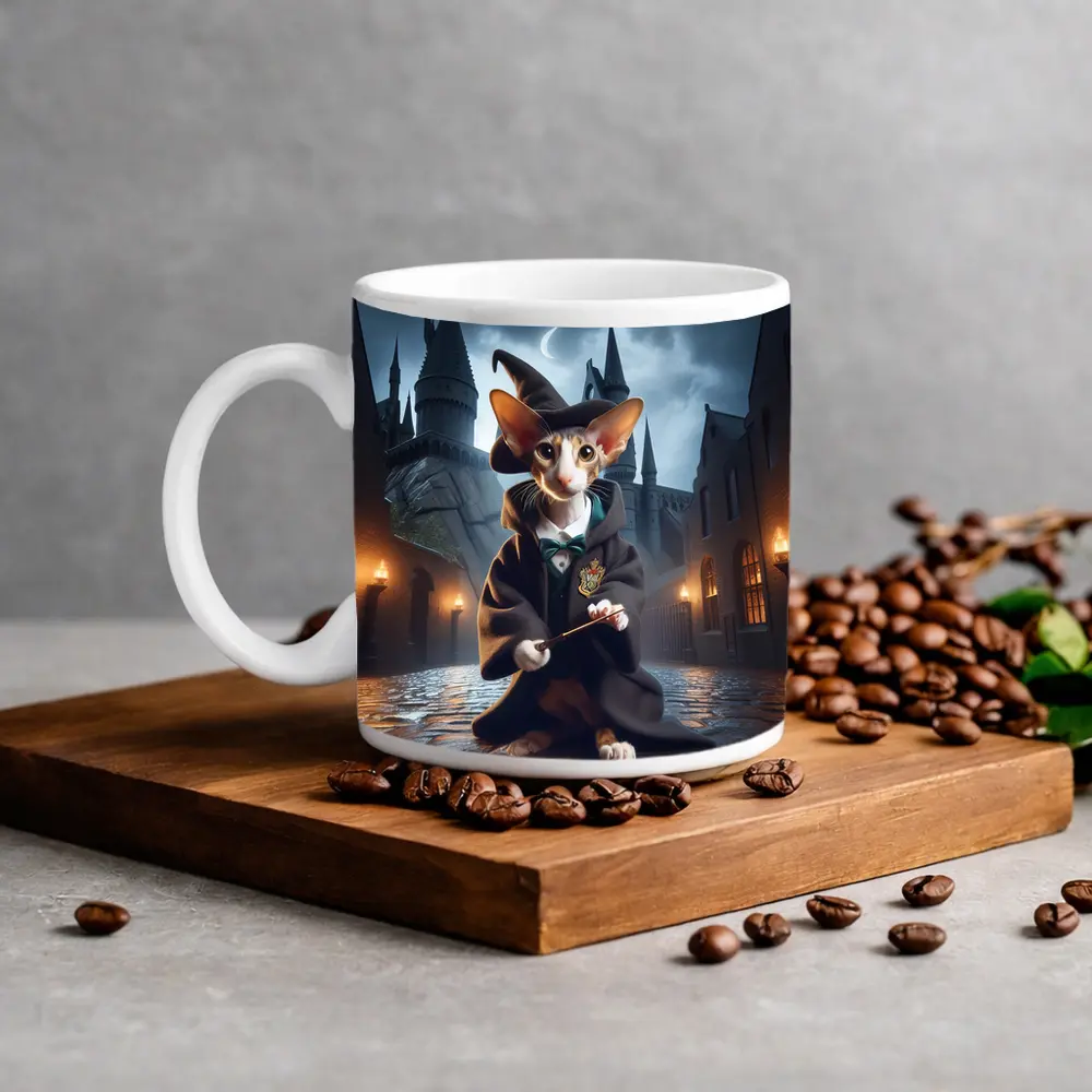 Cornish Rex Cat Wizard Dark Castle Night – Mugs