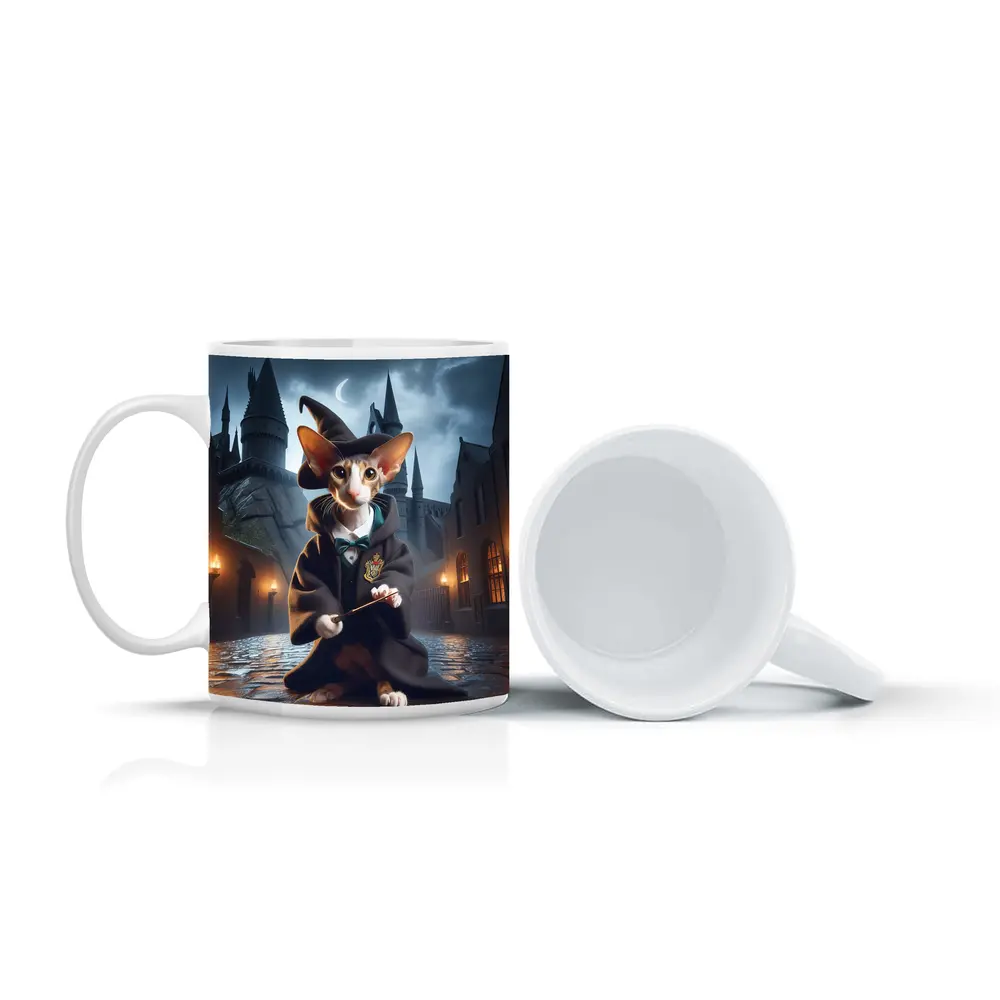 Cornish Rex Cat Wizard Dark Castle Night – Mugs
