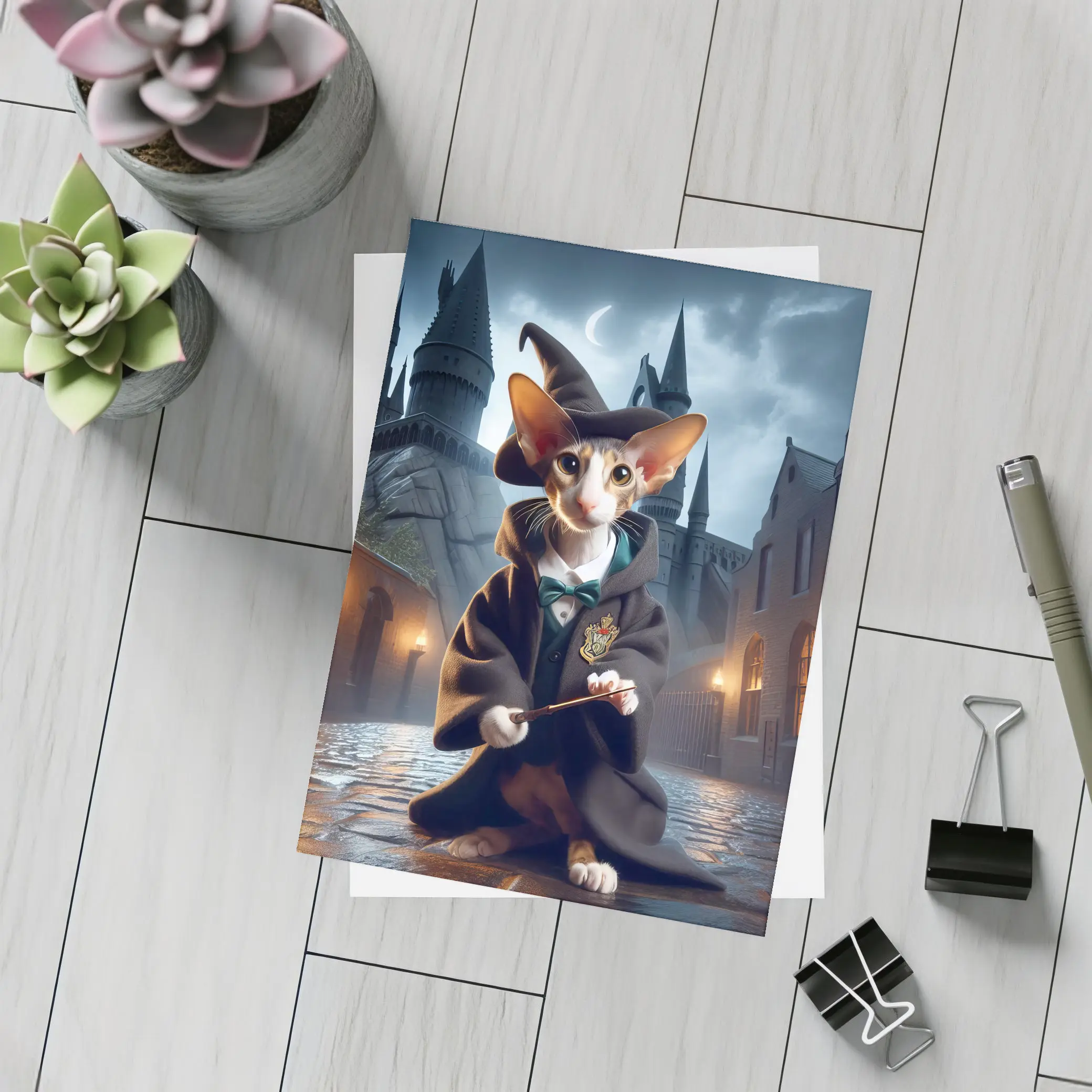 Cornish Rex Cat Wizard Dark Castle Night – Postcards