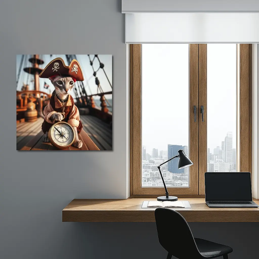 Pirate Cat With Compass On Ship – Wall Art