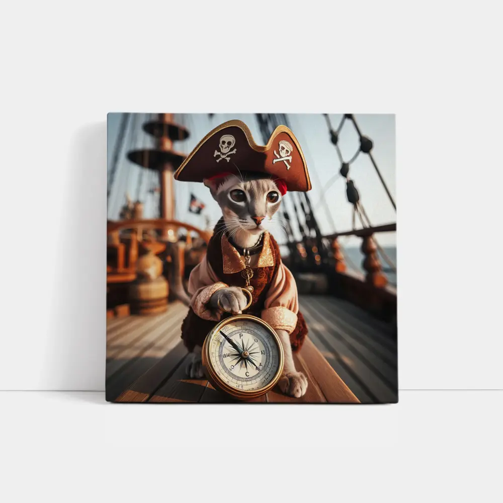 Pirate Cat With Compass On Ship – Wall Art