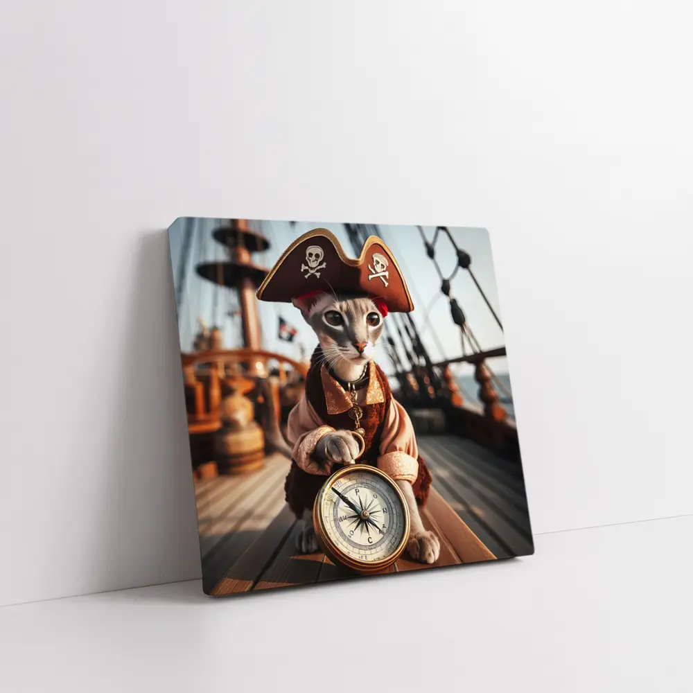 Pirate Cat With Compass On Ship – Wall Art