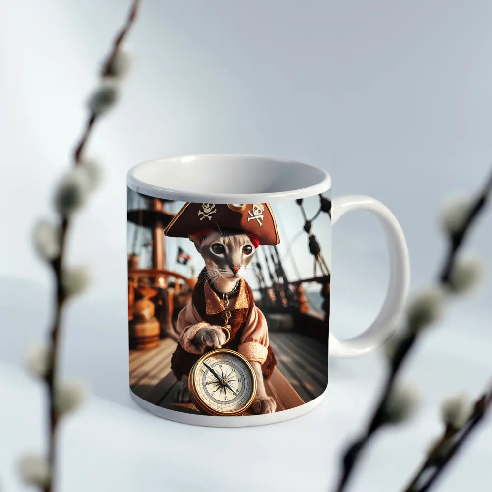 Pirate Cat With Compass On Ship – Mugs