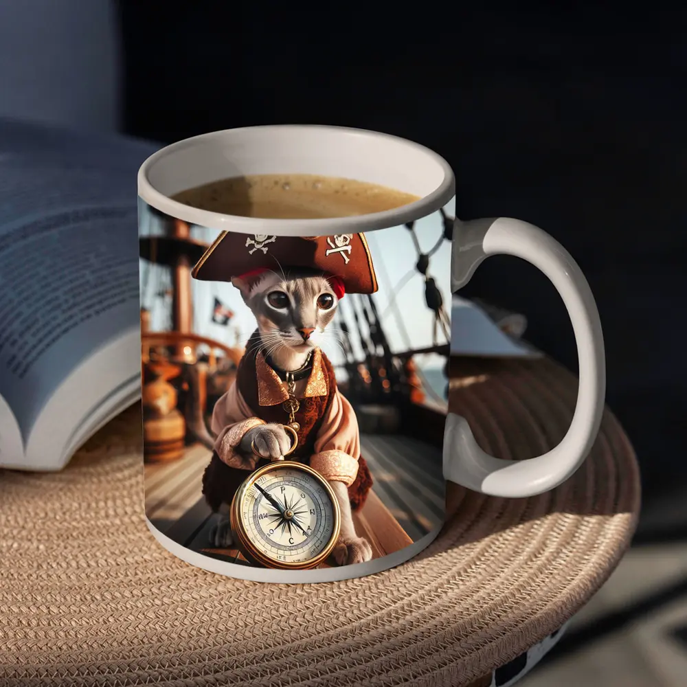 Pirate Cat With Compass On Ship – Mugs