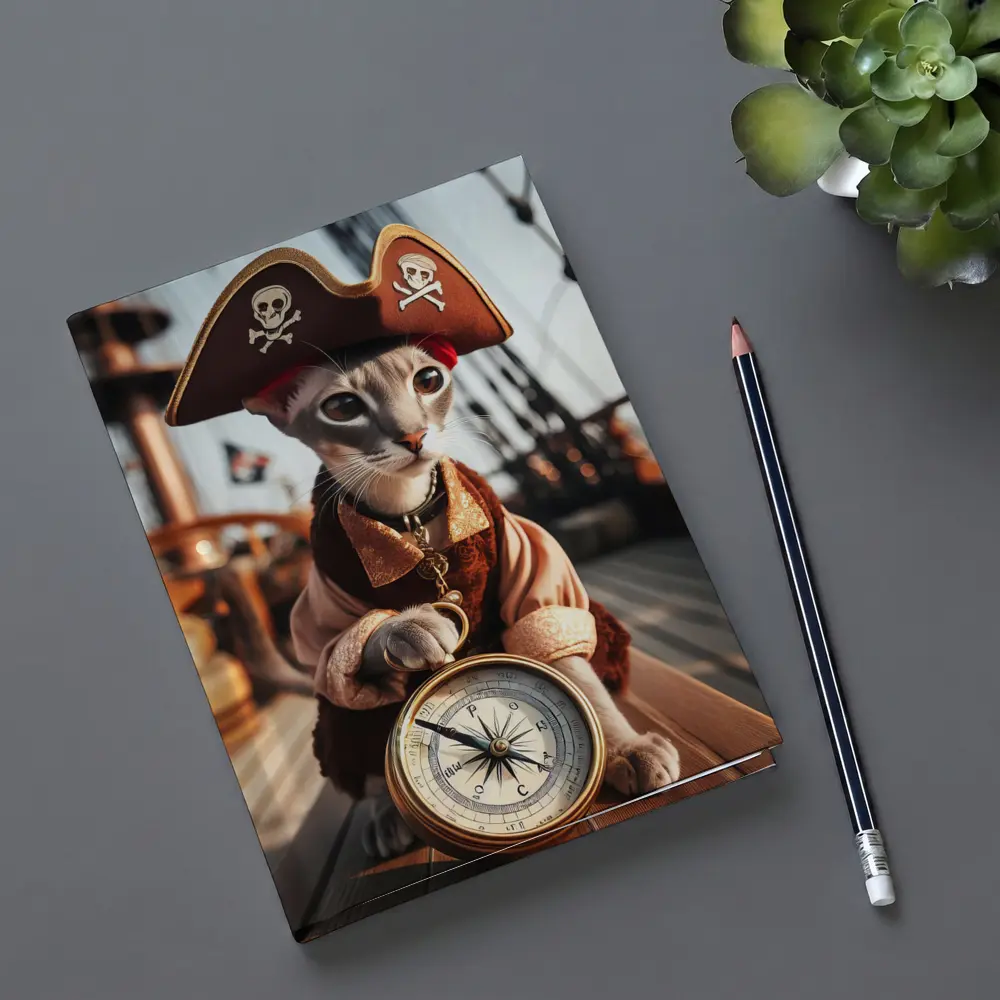 Pirate Cat With Compass On Ship – Notebooks