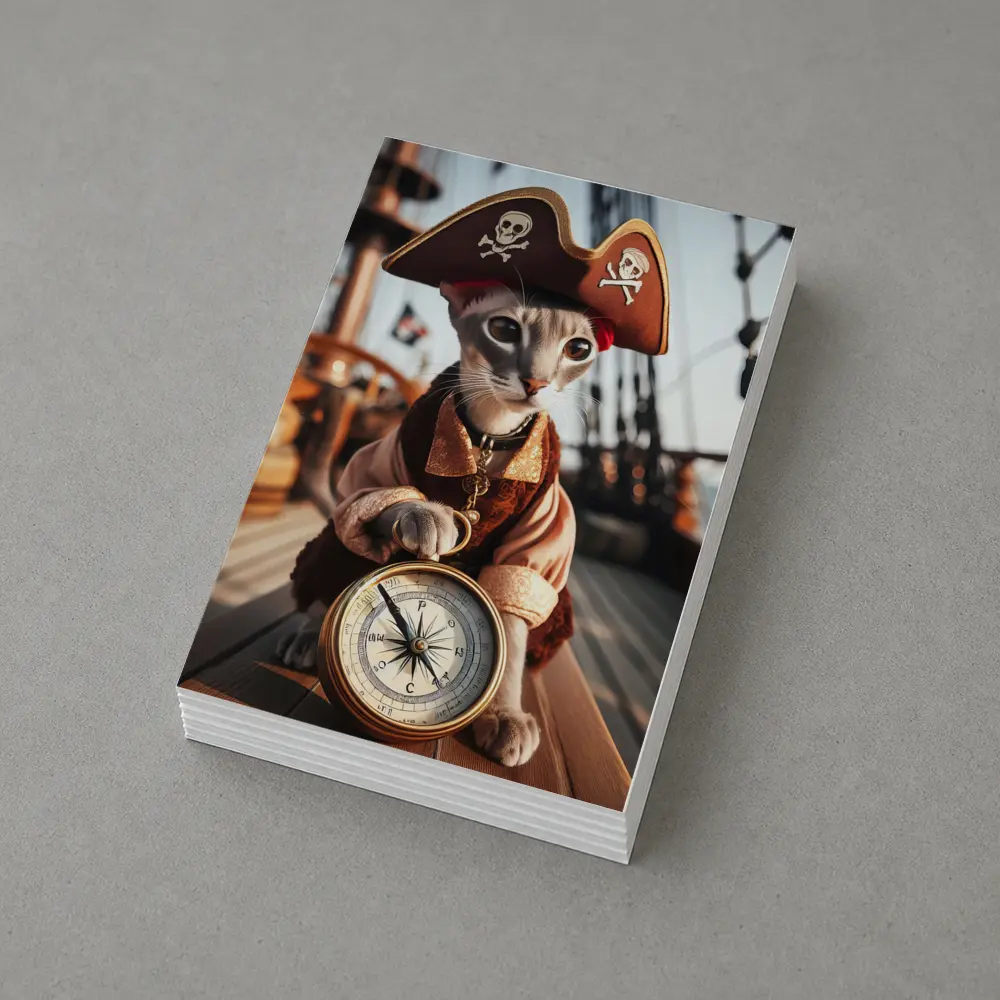 Pirate Cat With Compass On Ship – Postcards