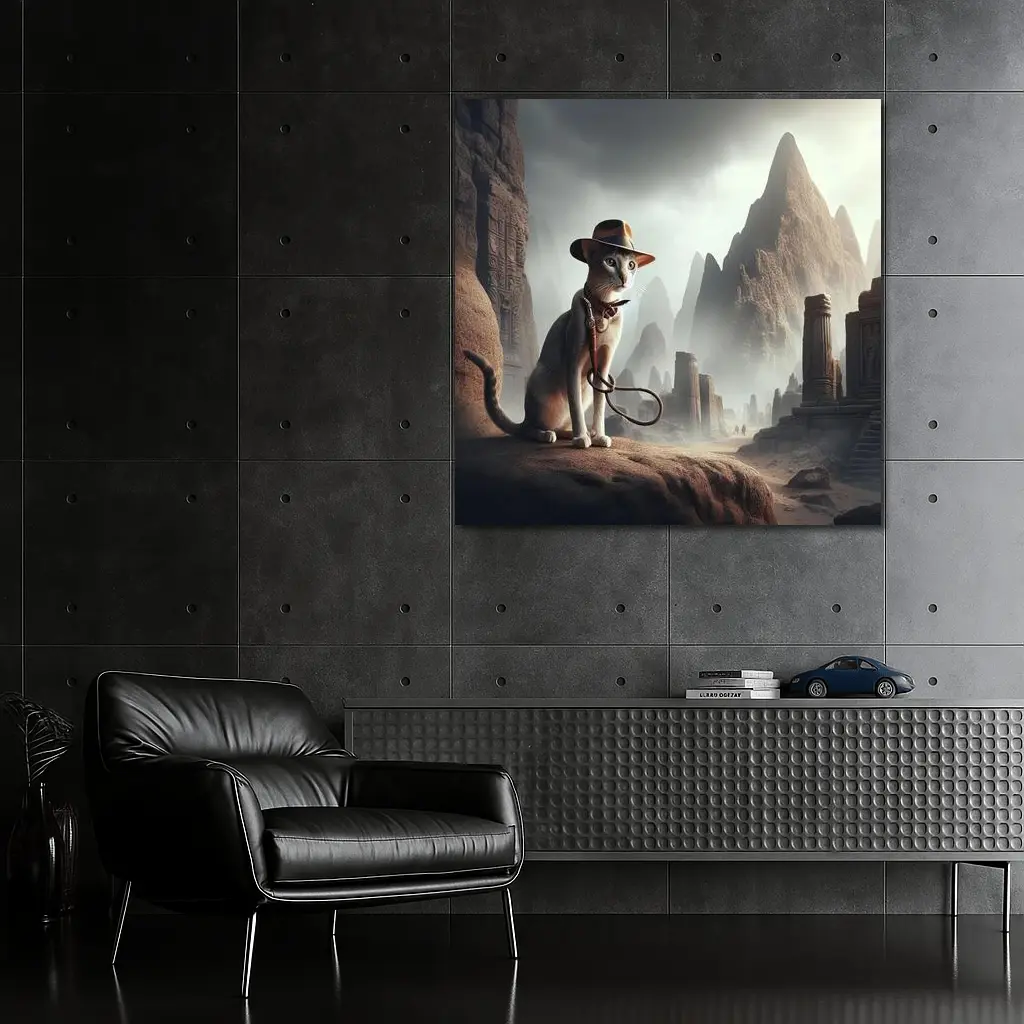 Adventure Cat Ancient Ruins Misty Landscape – Wall Art