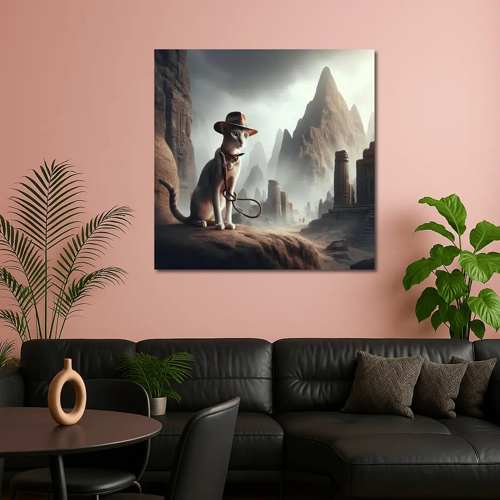Adventure Cat Ancient Ruins Misty Landscape – Wall Art