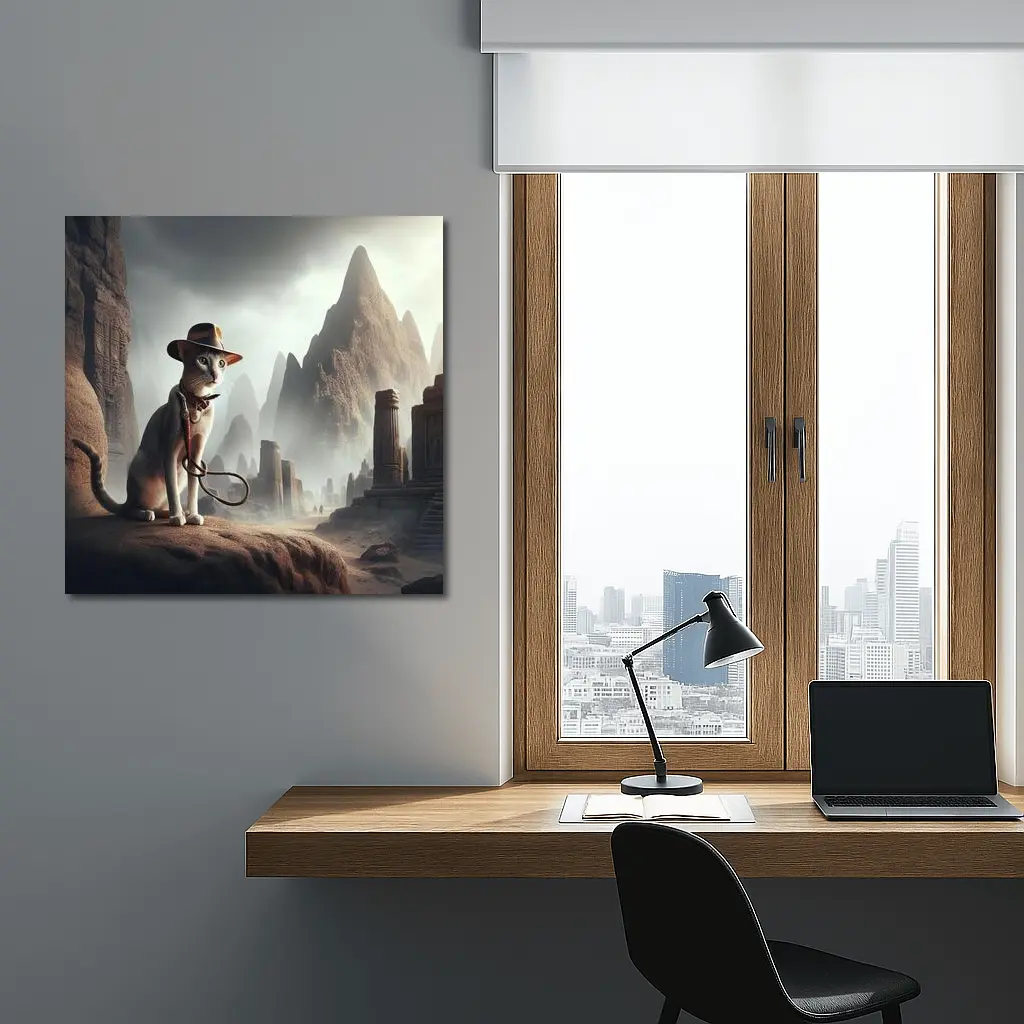 Adventure Cat Ancient Ruins Misty Landscape – Wall Art
