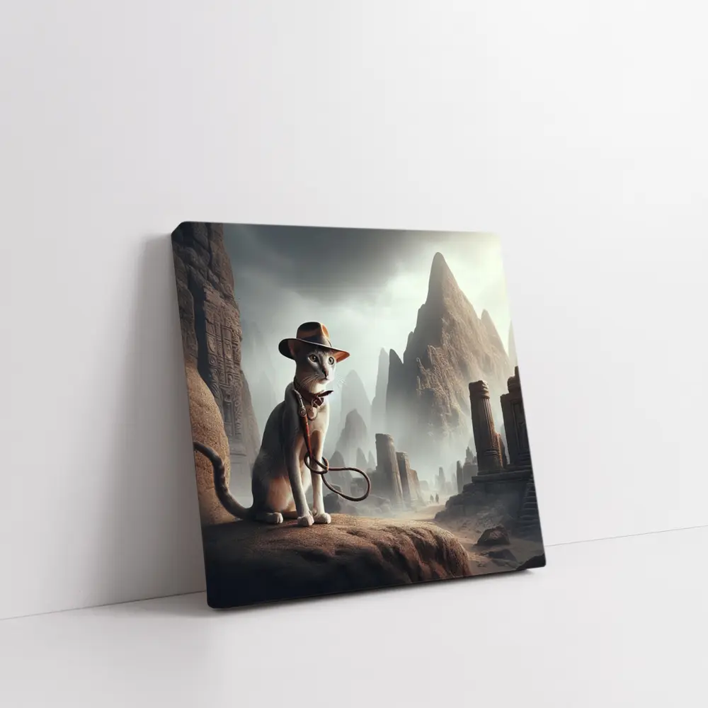 Adventure Cat Ancient Ruins Misty Landscape – Wall Art