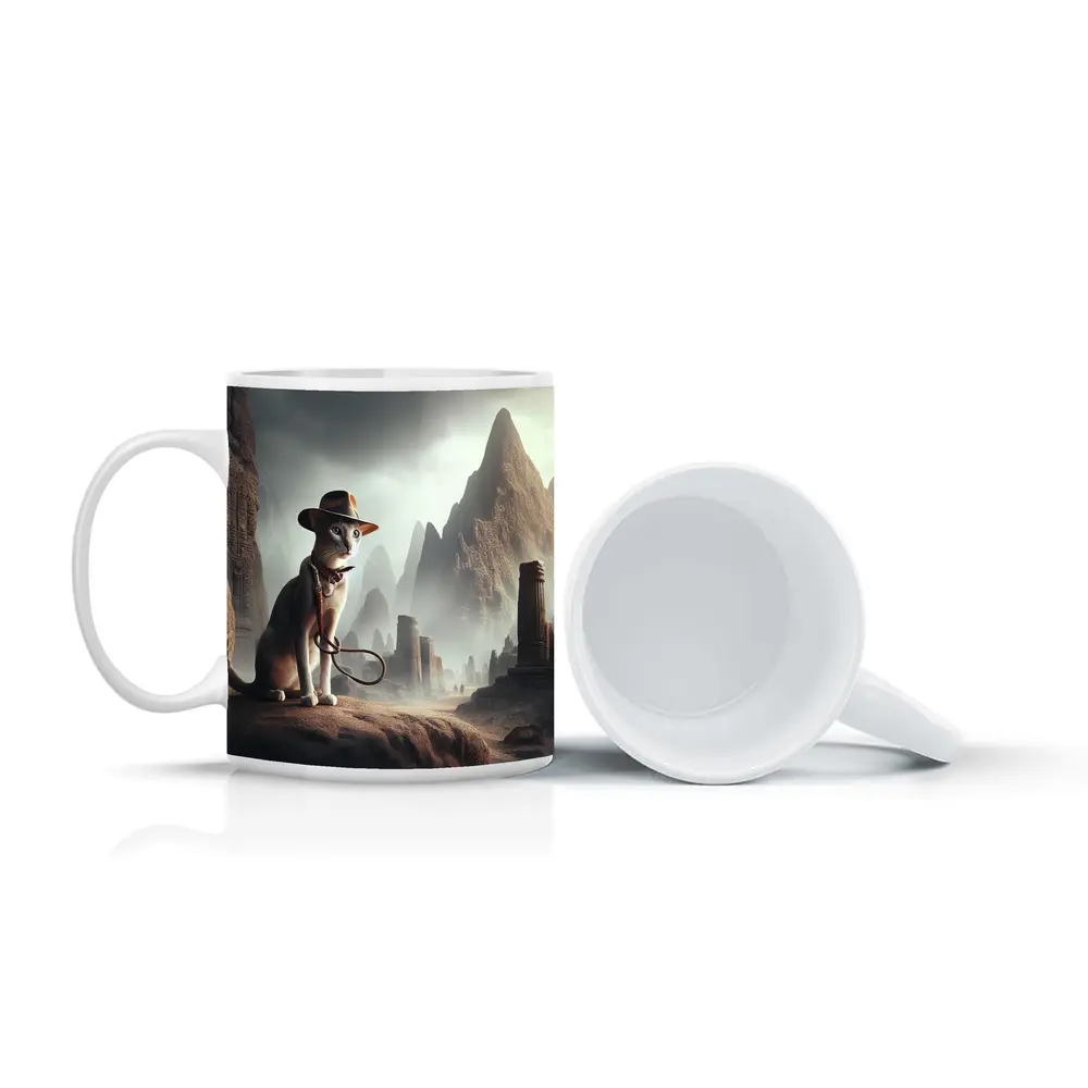 Adventure Cat Ancient Ruins Misty Landscape – Mugs