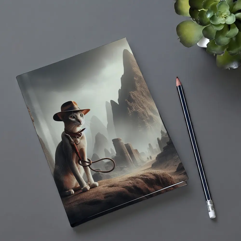 Adventure Cat Ancient Ruins Misty Landscape – Notebooks