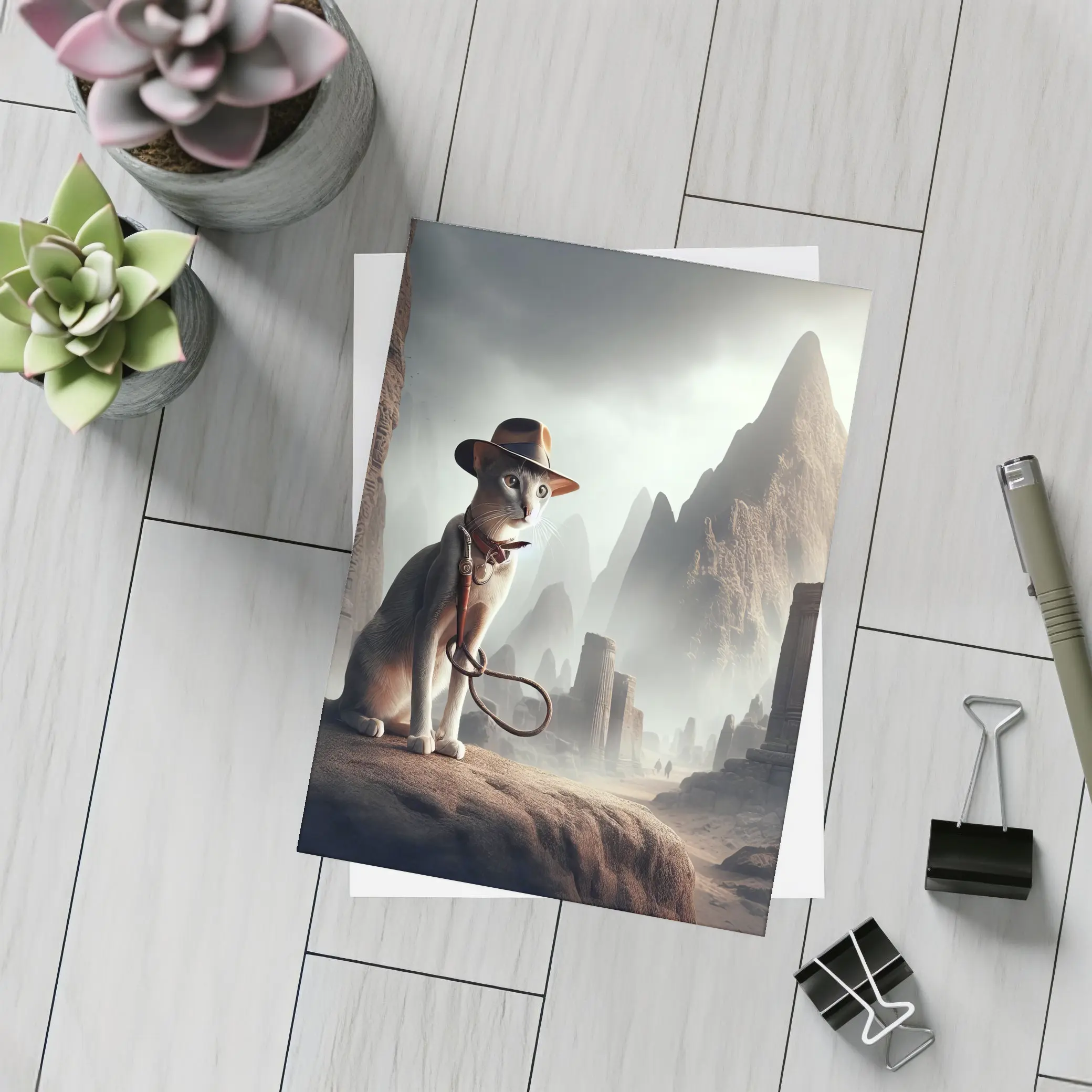 Adventure Cat Ancient Ruins Misty Landscape – Postcards