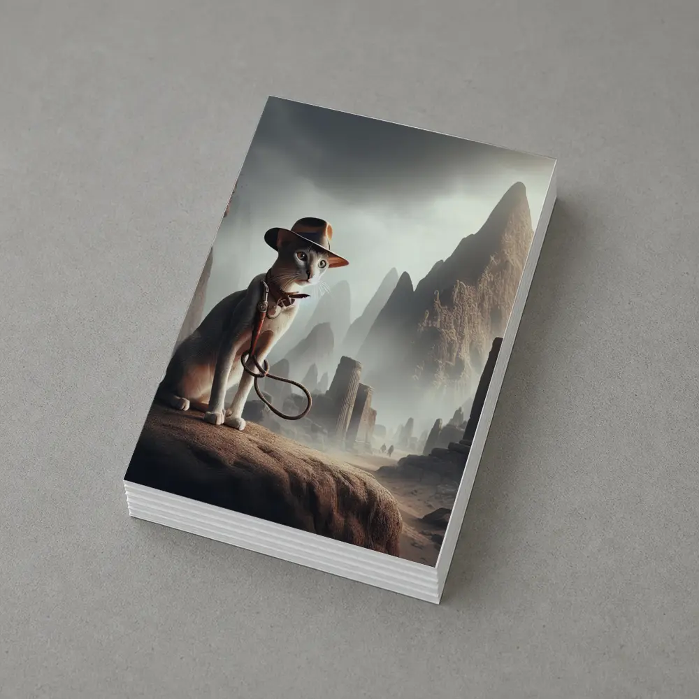 Adventure Cat Ancient Ruins Misty Landscape – Postcards