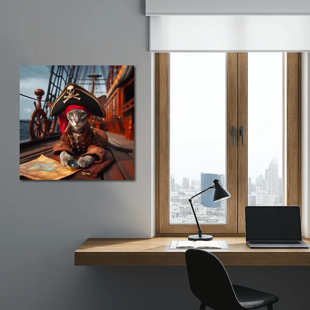 Gray Cat Pirate Ship Deck Adventure – Wall Art