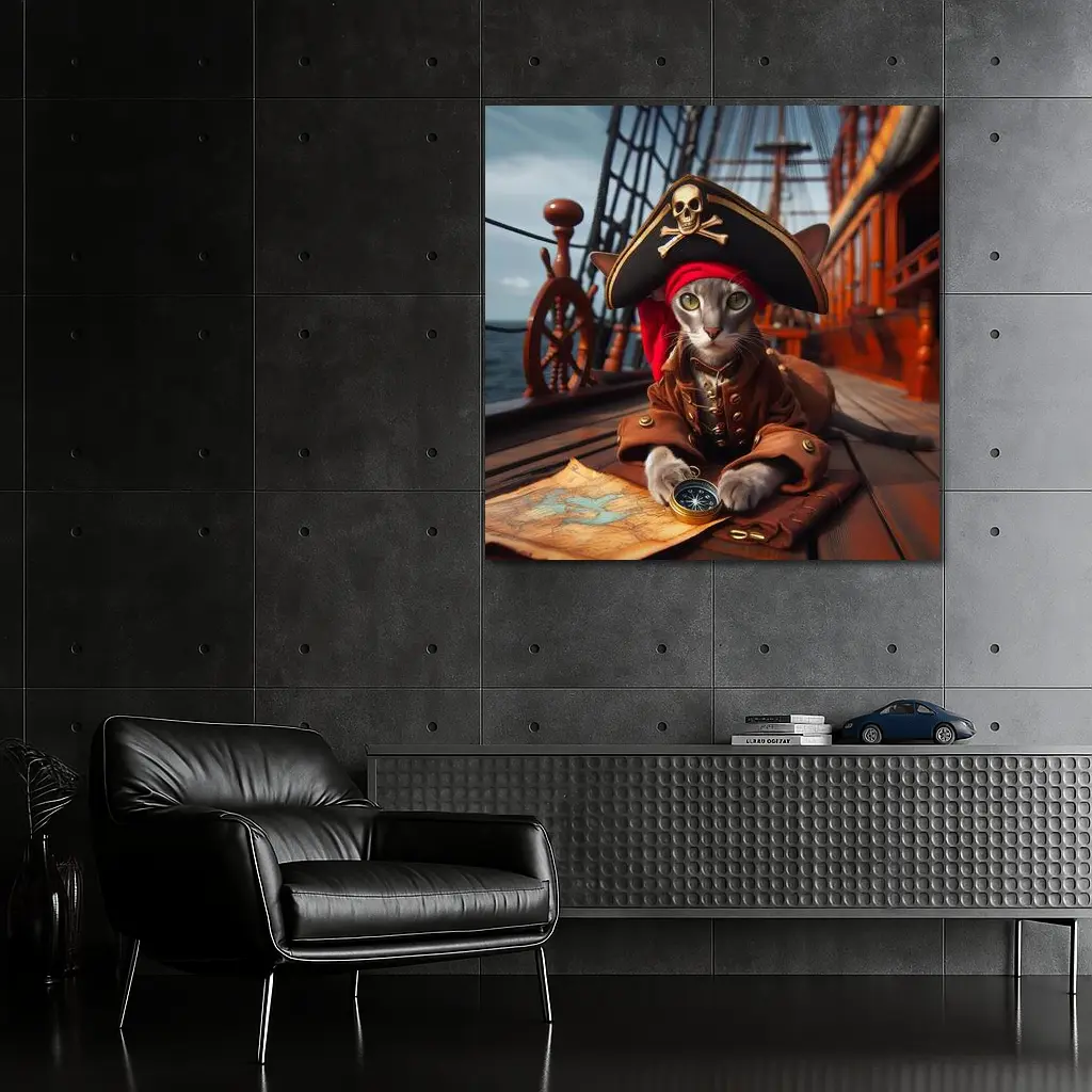 Gray Cat Pirate Ship Deck Adventure – Wall Art