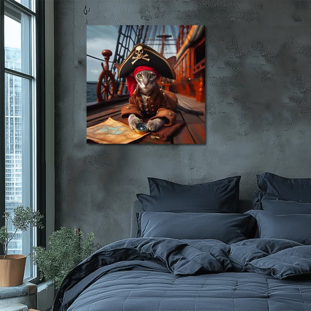 Gray Cat Pirate Ship Deck Adventure – Wall Art