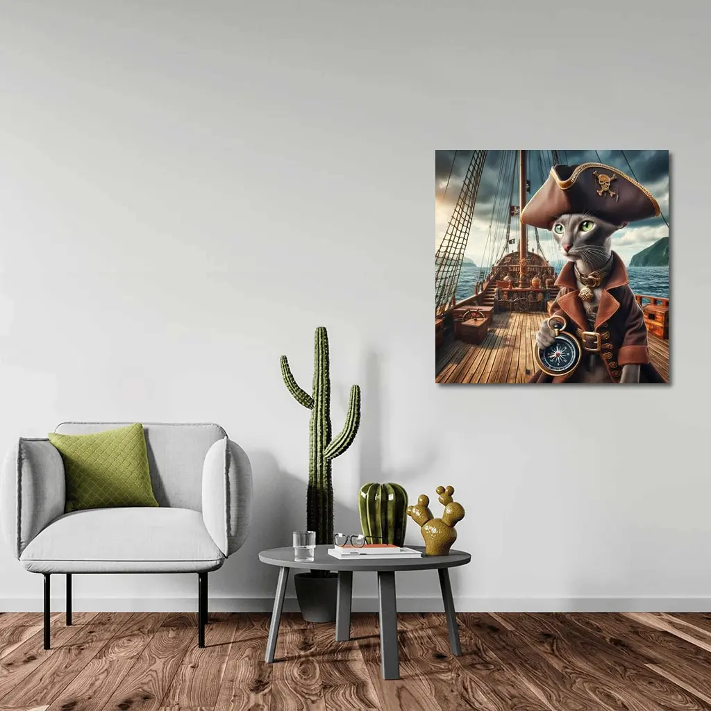 Russian Blue Cat Pirate Ship Deck – Wall Art
