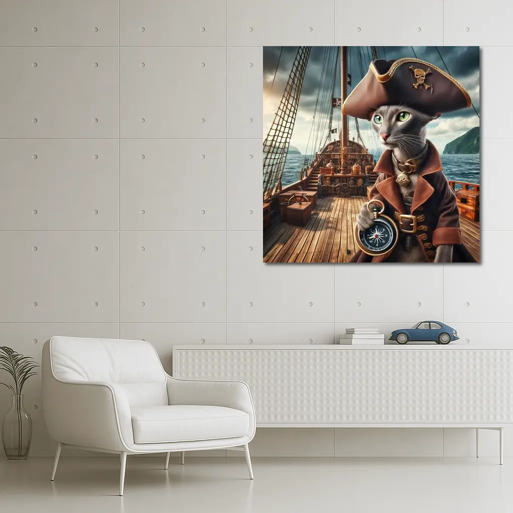 Russian Blue Cat Pirate Ship Deck – Wall Art