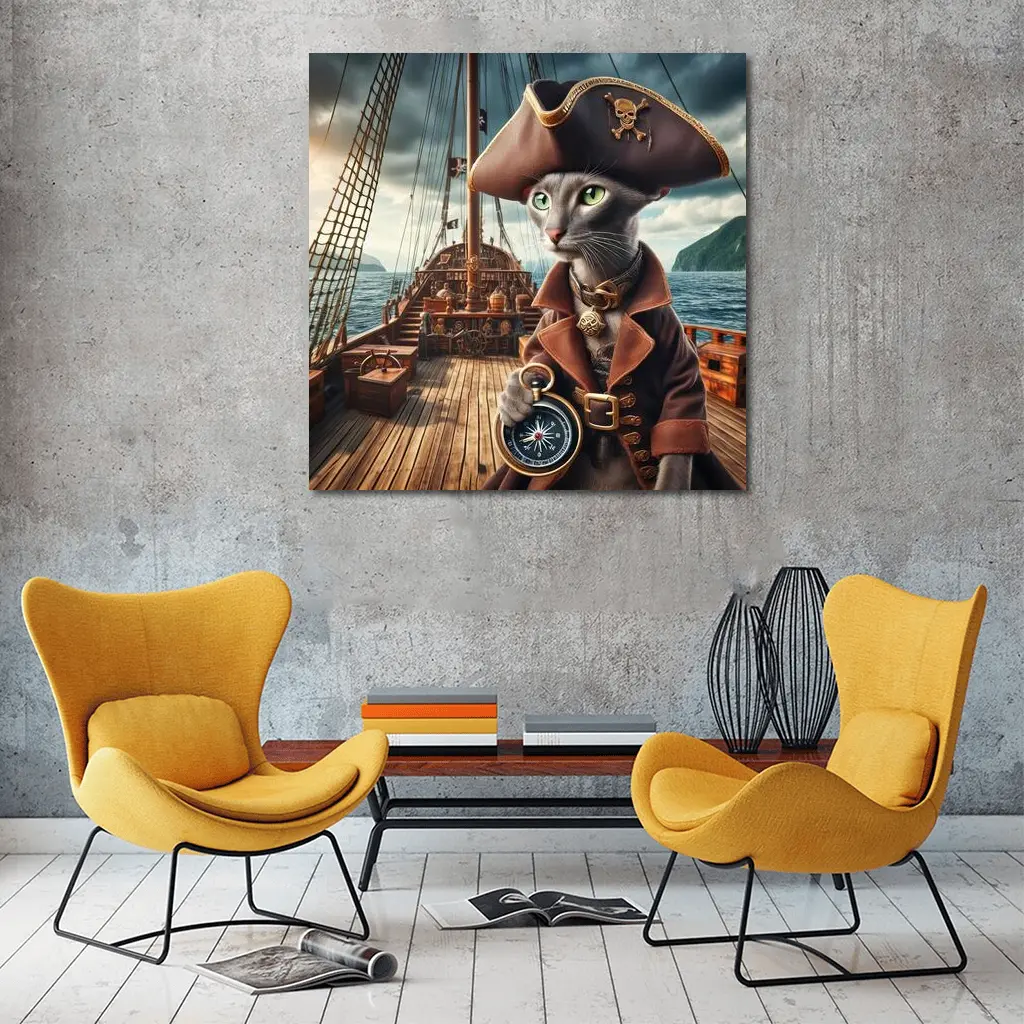 Russian Blue Cat Pirate Ship Deck – Wall Art
