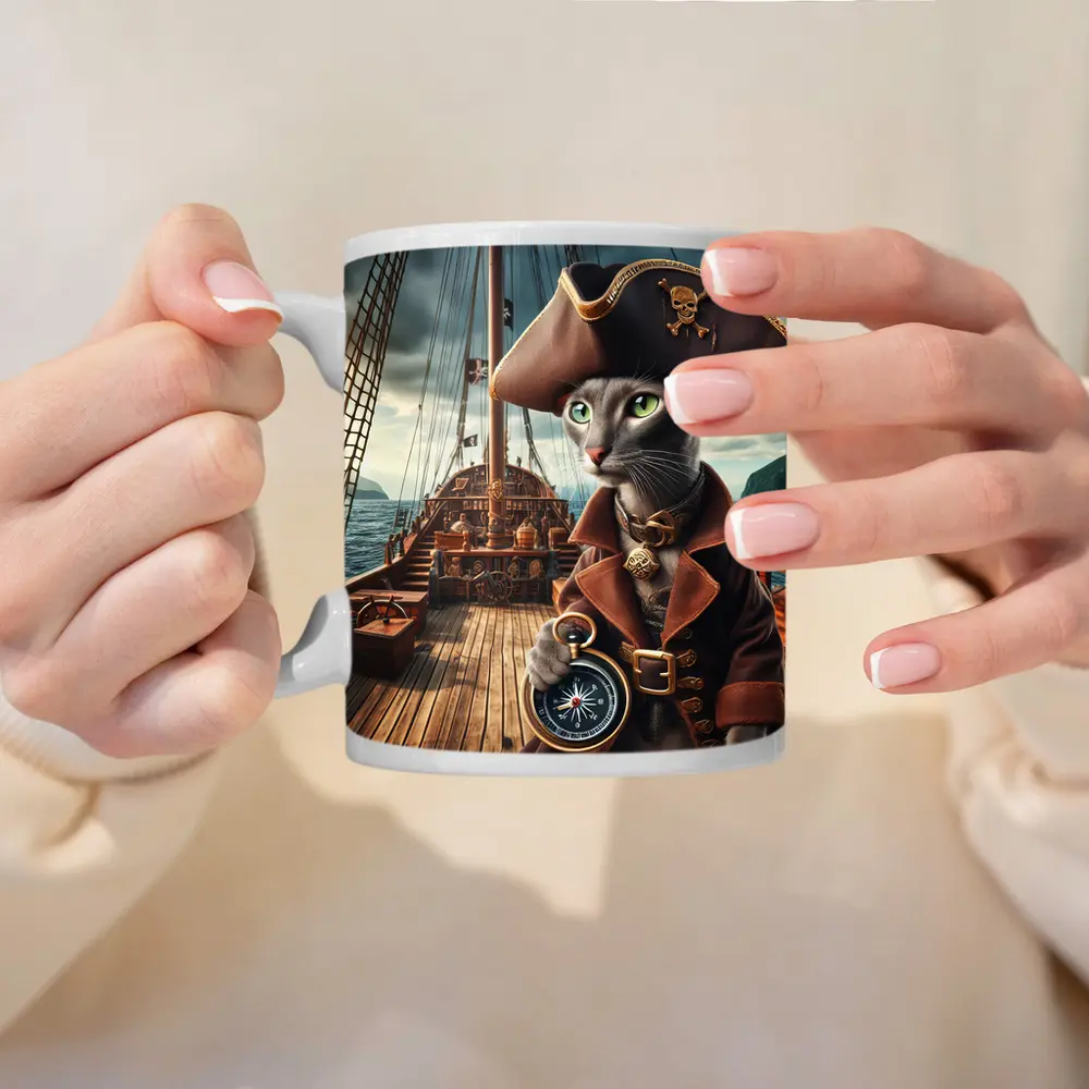 Russian Blue Cat Pirate Ship Deck – Mugs