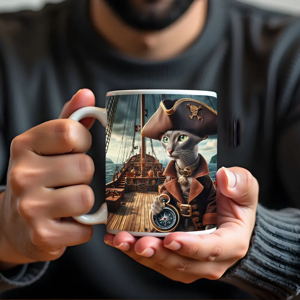 Russian Blue Cat Pirate Ship Deck – Mugs