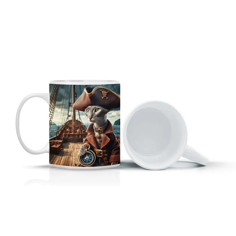 Russian Blue Cat Pirate Ship Deck – Mugs