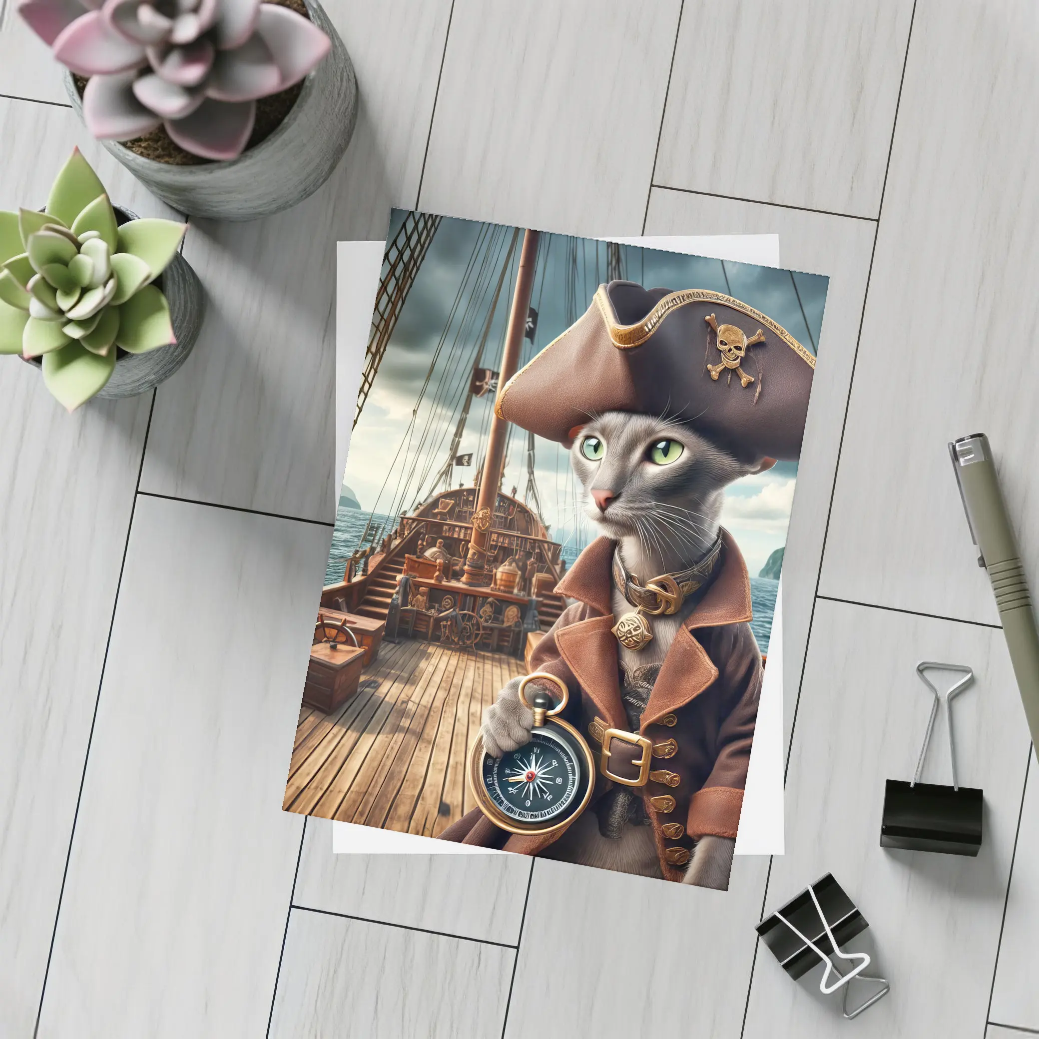 Russian Blue Cat Pirate Ship Deck – Postcards
