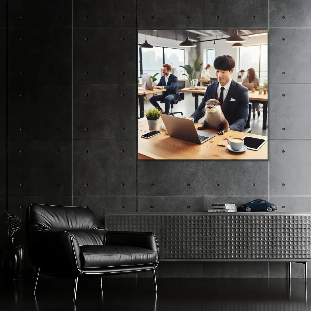 Otter Working With Man In Office – Wall Art