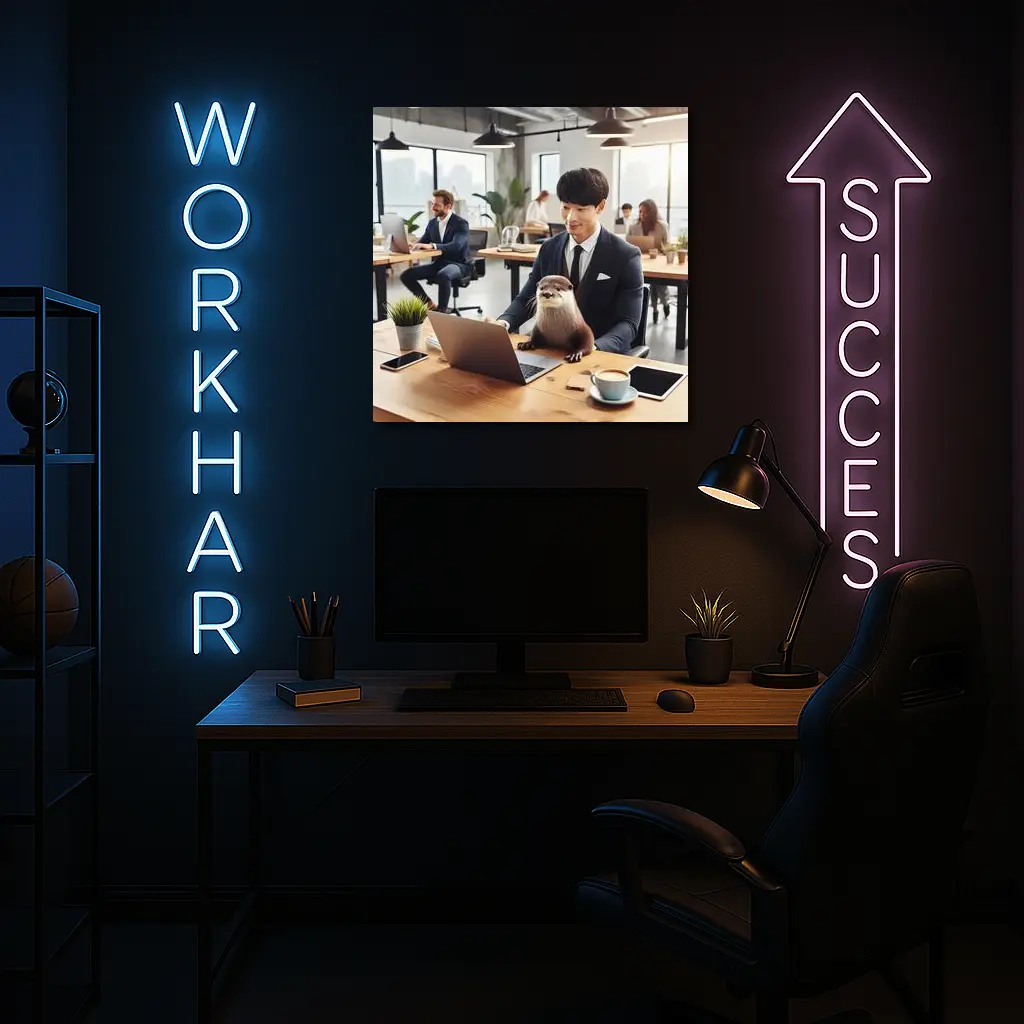 Otter Working With Man In Office – Wall Art