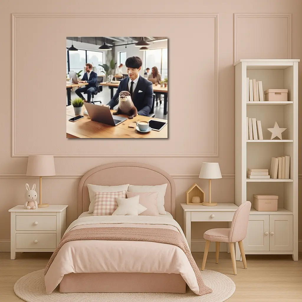 Otter Working With Man In Office – Wall Art