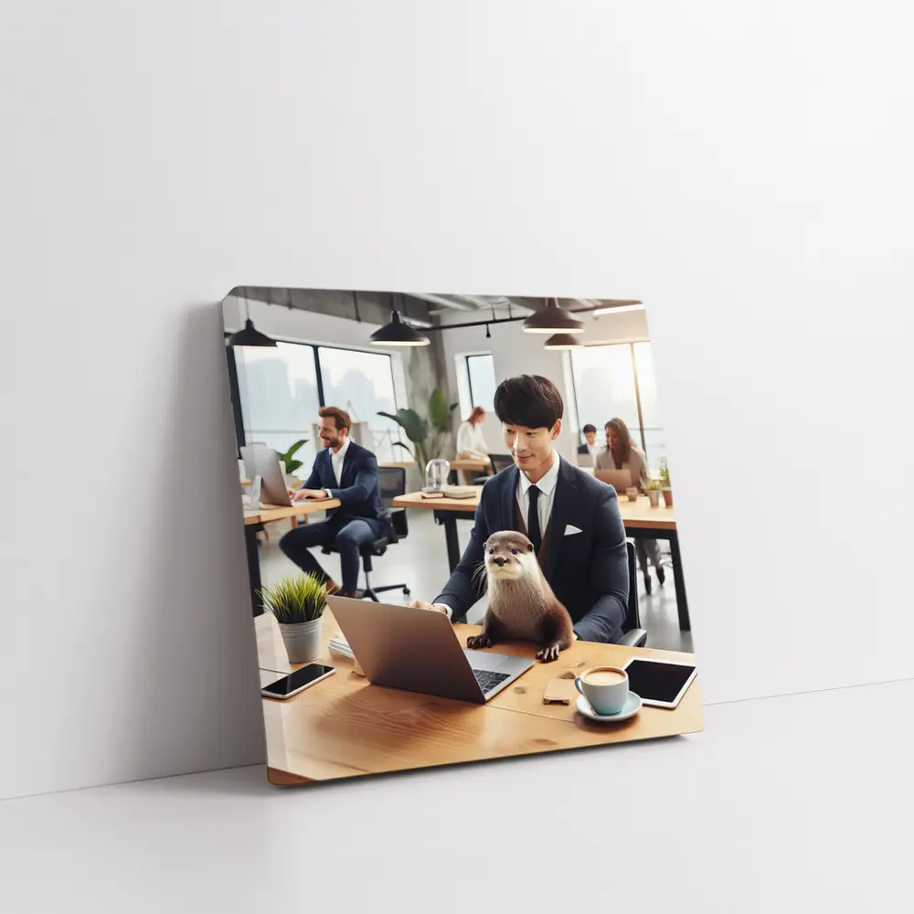 Otter Working With Man In Office – Wall Art