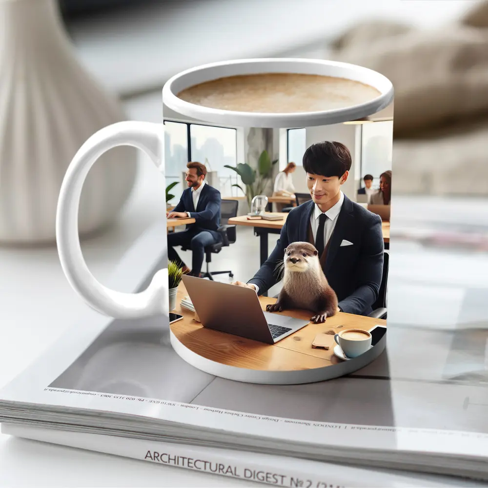 Otter Working With Man In Office – Mugs