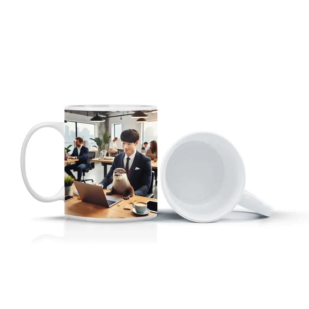 Otter Working With Man In Office – Mugs