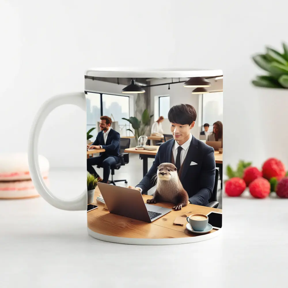 Otter Working With Man In Office – Mugs