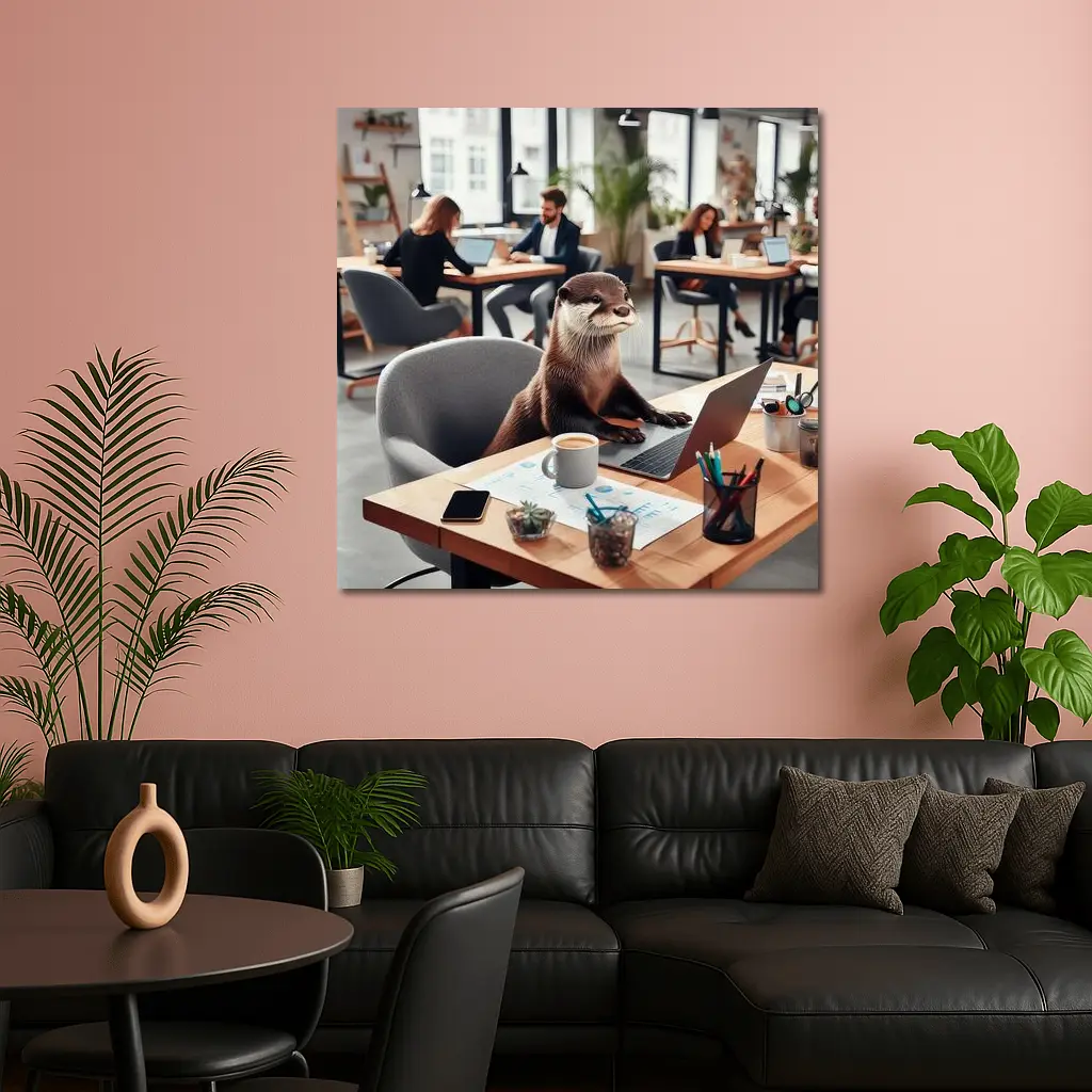 Otter Working at Office Desk Laptop – Wall Art