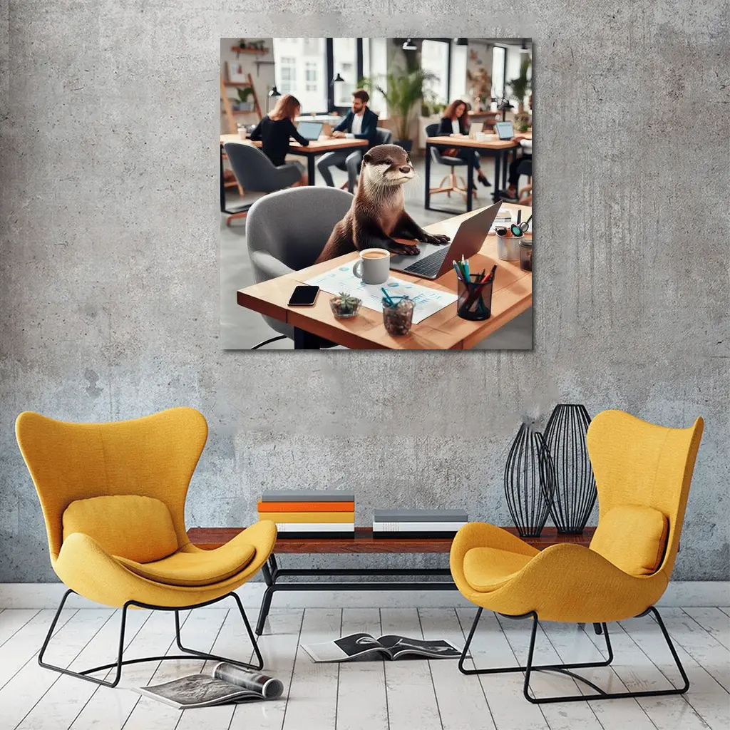 Otter Working at Office Desk Laptop – Wall Art