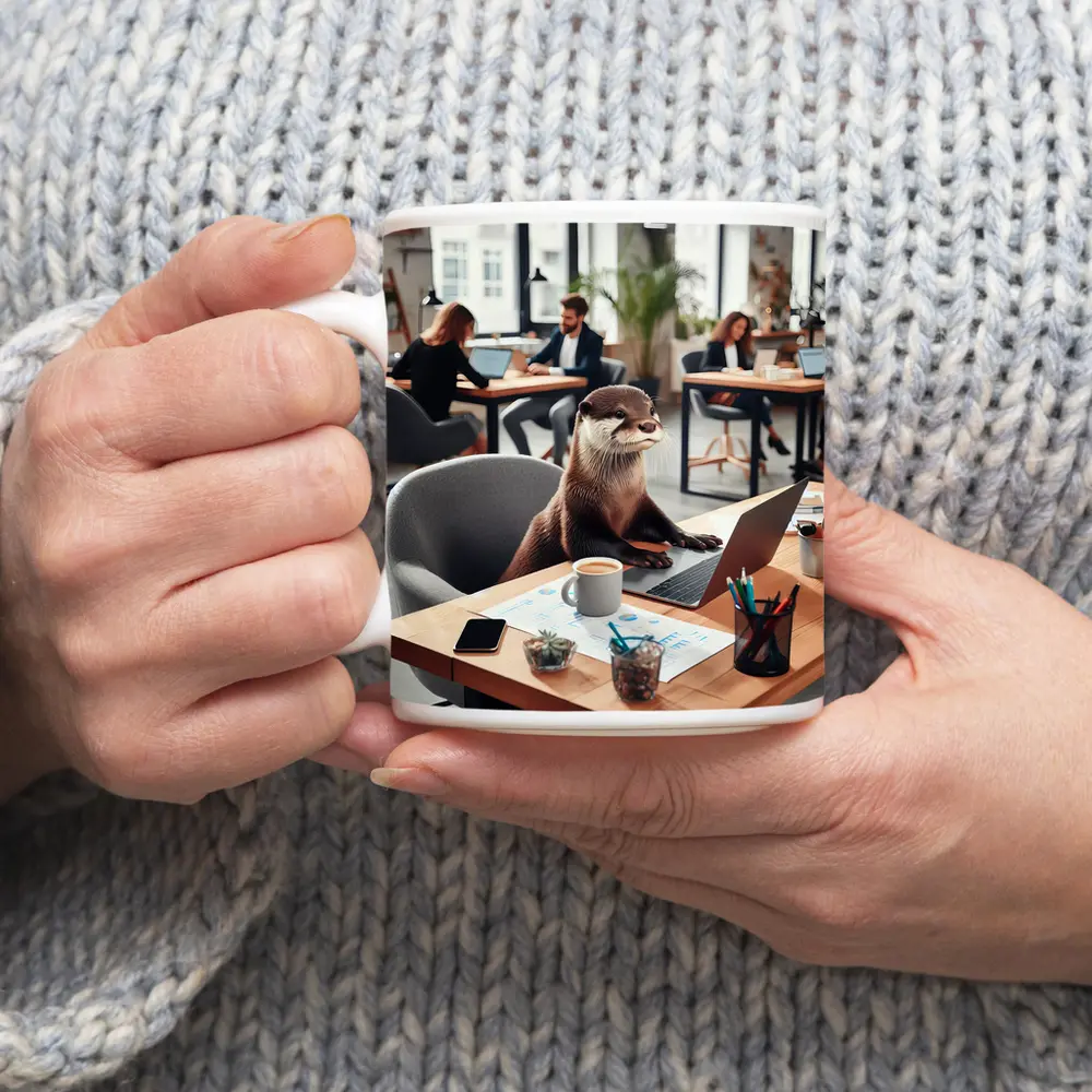 Otter Working at Office Desk Laptop – Mugs