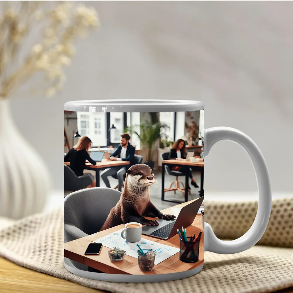 Otter Working at Office Desk Laptop – Mugs