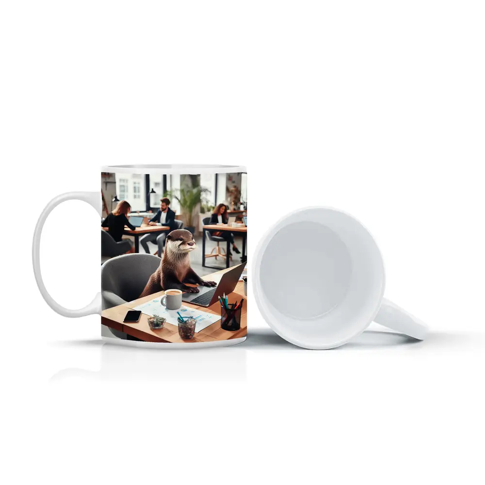 Otter Working at Office Desk Laptop – Mugs